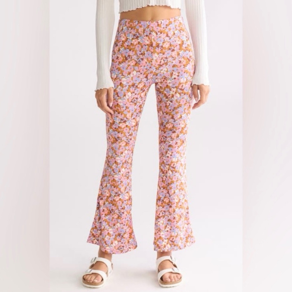 NWT BILLABONG Hang Loose Flare Pink Ditsy Floral Pants SIZE M